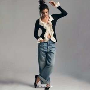 Anthropologie Ruffle-Front Cardigan Sweater Size S